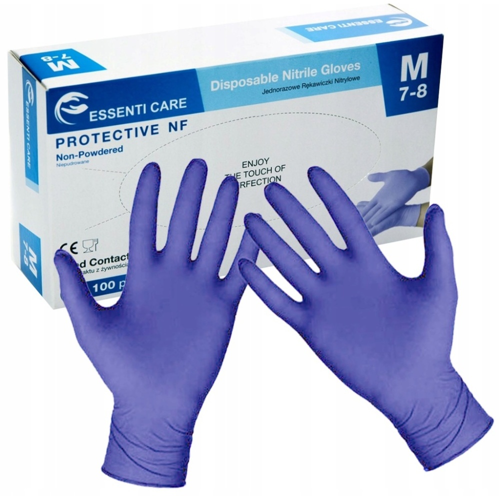 ESSENTI CARE Jednorazové nitrilové rukavice veľkosť M 100 kusov -  MojaLekáreň.sk